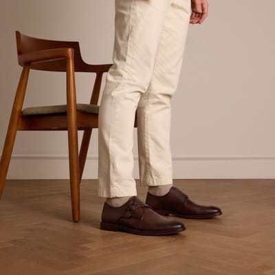 Manfield - Heren - Bruine leren gespschoenen - Maat 40