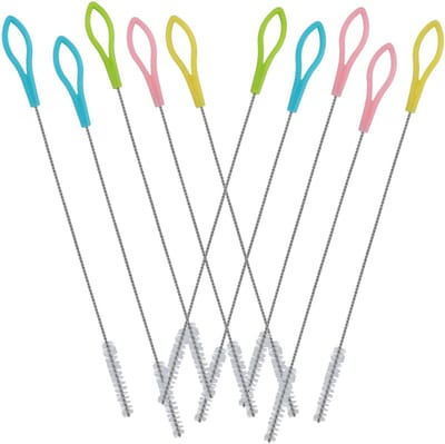 Dailygoods- Schoonmaakborstels 10 Stuks - Rietjesborstel/ Reageerbuisborstel - Roestvrij Staal - Hittebestendig/ Slijtvast - Nylon Haren - Duurzaam