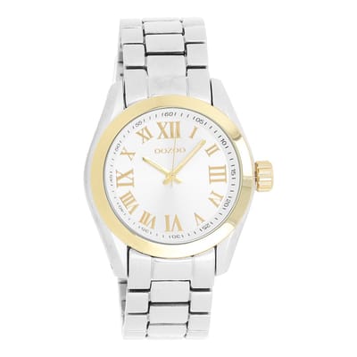 OOZOO Timepieces - Zilver/goudkleurige horloge met zilverkleurige roestvrijstalen armband - C5721