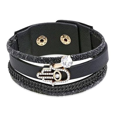 Montebello Armband Tess Black - PU Leer - Hamsa - 25mm - 19cm