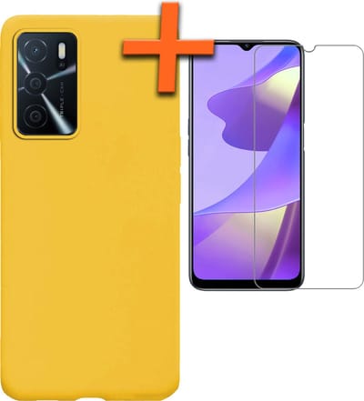 Hoes - Met Screenprotector - Geschikt voor OPPO A16 - Sterk & Shockproof - Back Cover - Siliconen Case - Telefoon Hoes - Geel