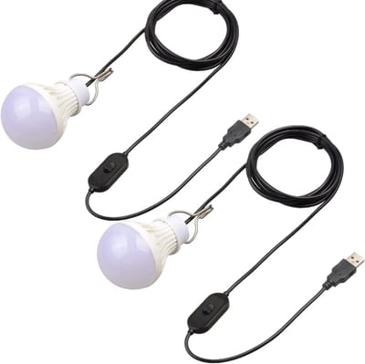 Thijox - 2 stuks USB-ledlampen, 5W, witte campinglamp met haak en schakelaar voor buiten, ideaal voor wandelen, vissen, kamperen en nachtelijke activi
