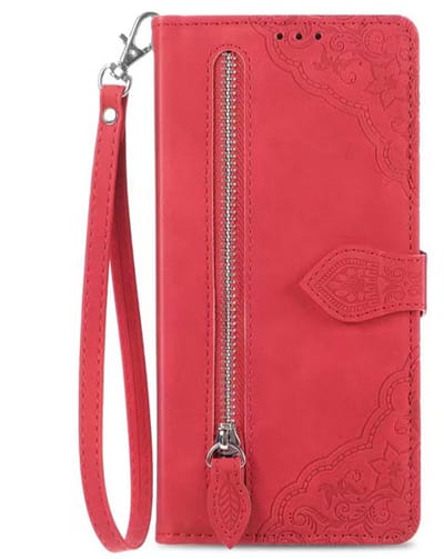 Hoesje geschikt voor Samsung Galaxy S26 - Bookcase - Koord - Pasjeshouder - Portemonnee - Bloemenpatroon - Kunstleer - Rood