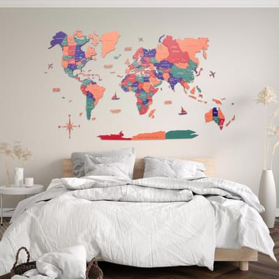Houten Wereldkaart 3D - Jungle - XL (200 x120 cm)