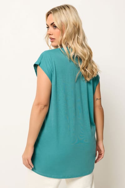 Yours Tealblauw Tshirt Met Inkeping In De Hals Size 44