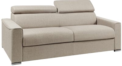 Vente-unique Vierzitsslaapbank express van beige stof - Bed van 160 cm met brede latten - Matras 22 cm met schuim met vormgeheugen VIZIR