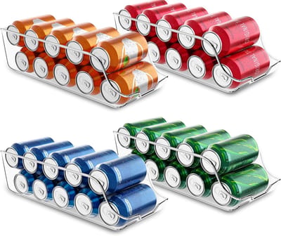 Famanu – Stapelbare koelkast blikjeshouder set van 4, transparante drankorganizers voor koelkast en pantry