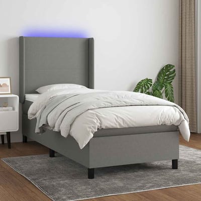 vidaXL - Boxspring - met - matras - en - LED - stof - donkergrijs - 80x200 - cm