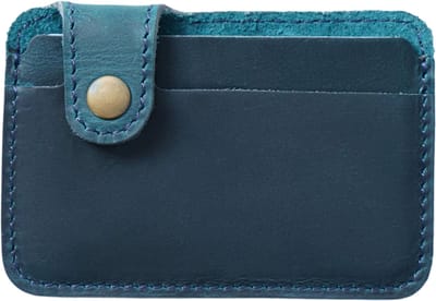 Slanke Leren Creditcardhouder -Pasjeshouder – Minimalistische Kaarthouder voor Dames en Heren – Mini Portemonnee met Druksluiting – Compacte Kaartportemonnee Vintage Stijl - Blauw