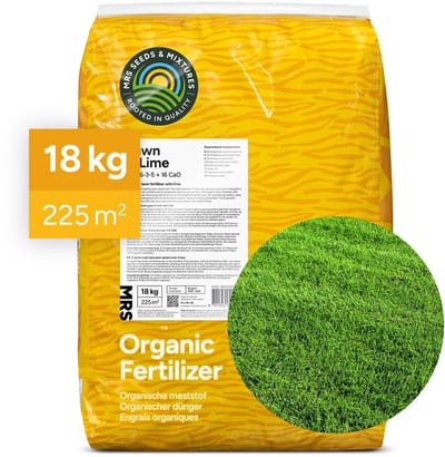 MRS Lawn & Lime Organische gazonmest met kalk - 18 kg voor 225 m² - 3-in-1 werking - 120 dagen voeding - Voor een mosvrij gazon - Werkt ook tegen onkruid - Verbetert de bodem