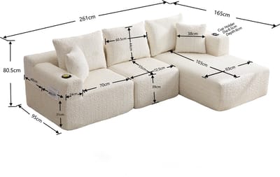 HAUSS SPOLE Hoekbank - Modulaire Bank Met Chaise Longue En Zijvakken - Voor Woonkamer En Lounge - Chenille Beige