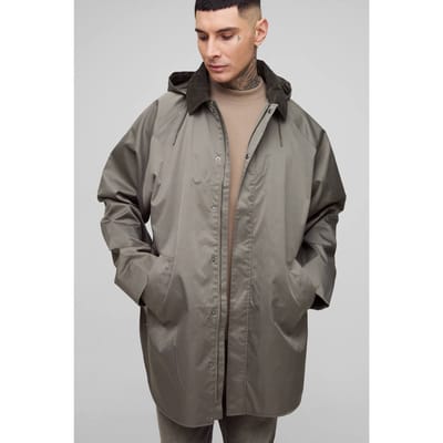 Hoge oversized parka jas met koordkraag en capuchon | Khaki | Size Small