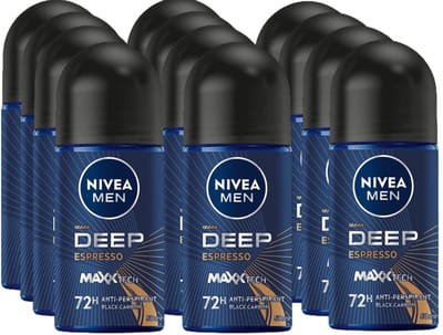 Nivea Deo Roll-on Men - Deep Black Carbon Espresso - 50ml - Voordeelverpakking 12 stuks