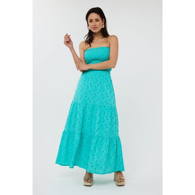 EsQualo Skirt Long Embroidery Flower Lagoon Maat: 34 | Maxi Rokken Outlet | Dames | Blauw