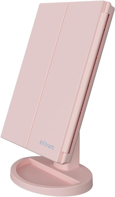 Verlichte Tafelspiegel - Make-up Spiegel - Snel Opfrissen - Drievoudig Inklapbaar Touchscreen - Verstelbare LED - Roze