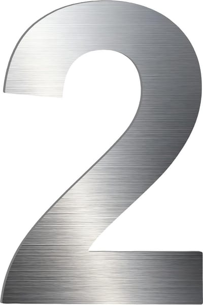Huisnummer RVS 20,3 cm Hoog - Cijfer 2 - Geborsteld Staal - Arial Lettertype