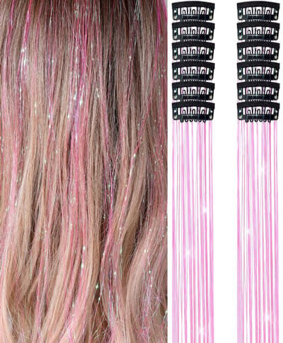 2 x clip-in FUCHSIA Hair Tinsels - Glitter Extensions - Glitterhaar - Glitter Haar Extensions - clip extensions fuchsia