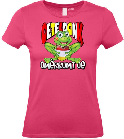 Dames t-shirt Oeteldonk Omèrrumt Oe | Carnavalskleding dames | Carnaval Kostuum | Foute Party | Fuchsia Dames | maat XS