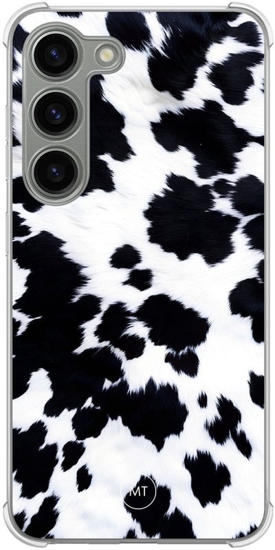 Hoesje (shockproof) geschikt voor Samsung Galaxy S23 - Koeienprint - Extra sterke case - TPU/polycarbonaat - Print - Zwart, Wit, Transparant