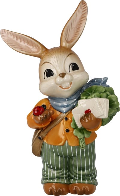 Goebel - Pasen | Decoratief beeld / figuur Haas Met goede wensen | Aardewerk - 24cm - Paashaas