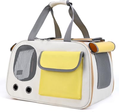 Transporttas Kat en hond - Reismand - Opvouwbare Kattentransportbox - Kattentas - Huisdier Draagtas met ademende gaten en zakken - voor middelgrote katten, kleine honden - Hondentas - 45 x 28 x 26 cm - Geel