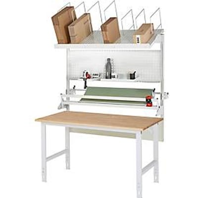 Rau verpakkingstafelsysteem 05 Werktafel serie Tom, B 1500 x D 800 x H 760-1080 mm, massief beukenhouten blad, tot 500 kg