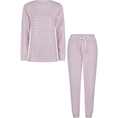 By Louise Dames Winter Pyjama Set Lang Badstof Gestreept Roze - Maat XL