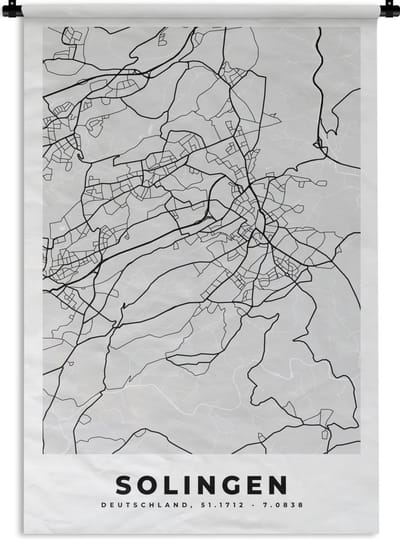 Wandkleed - Wanddoek - Plattegrond - Duitsland - Solingen- Kaart - Stadskaart - 120x180 cm - Wandtapijt