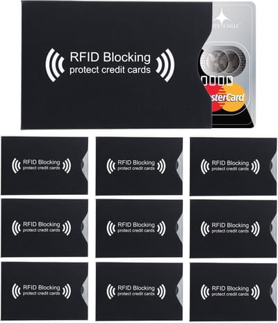 Intirilife 10x RFID-blokkerende beschermhoes in ZWART - 10 stuks RFID-blokkering voor EC-kaarten, bankpassen, creditcards, ID-kaarten - beschermhoes voor creditcards tegen gegevensdiefstal