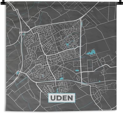 Wandkleed - Plattegrond - Uden - Grijs - Blauw - 120x120 cm - Wandtapijt