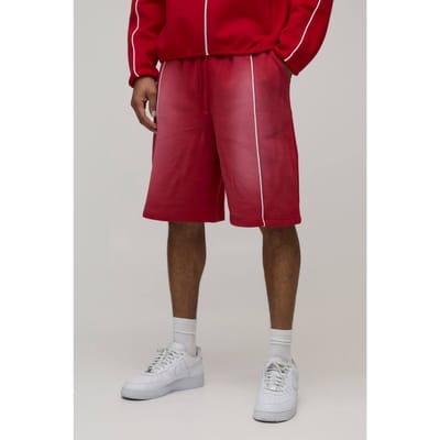 Baggy Fit Spray Wash Piping Jersey Short | Red | Size Small