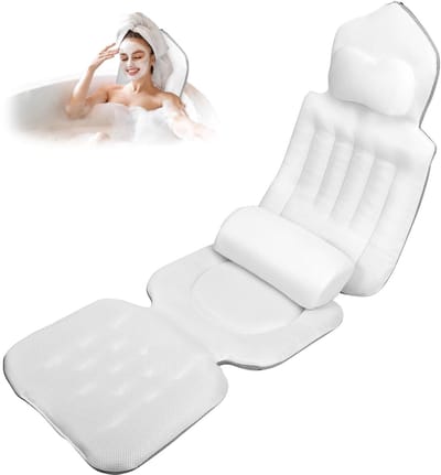 Dailygoods- Badkussen met EXTRA lendenkussen - 4D zachte badkussenset - Hoofdsteun - 144 zuignappen - Afneembaar kussen - Incl. waszak (wit) - Badmat
