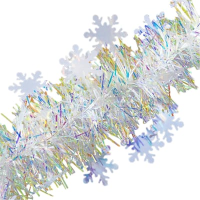 Tinsel Garlands voor Kerst, Metallic Sneeuwvlokken Versiering, Glanzende Decoratie voor Kerstboom, 2m x 9cm, Wit, Feestelijke Sieraden, Kerstdecoratie, Sparkling Garland