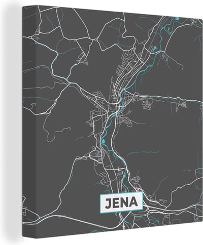 Canvas Schilderij Plattegrond – Jena – Blauw – Stadskaart – Kaart - Duitsland - 20x20 cm - Wanddecoratie
