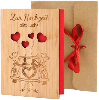 Dailygoods- Bruiloftskaart Hout - Wenskaart Verloving - Geldcadeaukaart Bruiloft - Wenskaarten Set - 11 x 15 cm - Duurzaam en Robuust