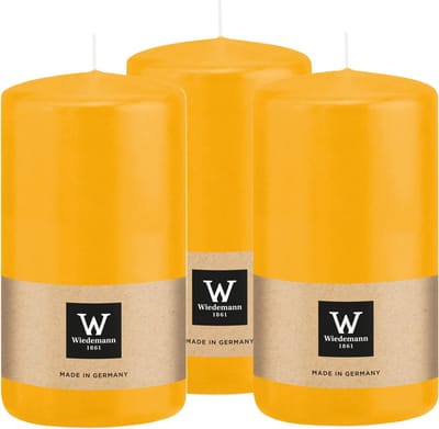 Wiedemann Cilinderkaars/stompkaars - 3x - geel - 12 x 6 cm - 33 branduren - zuilkaarsen