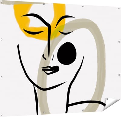 Gards Tuinposter Abstracte Kunst van een Gezicht - 150x120 cm - Tuindoek - Tuindecoratie - Wanddecoratie buiten - Tuinschilderij