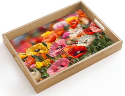 Dienblad hout 40x30 cm - Schootdienblad - Bloemenveld - Klaprozen - Kleurrijk - Borrelplank rechthoek - Plateau dienbladen