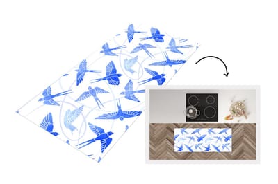 Keukenloper - Loper keuken - Patroon - Blauw - Vogel - 120x50 cm - Keukenloper vinyl