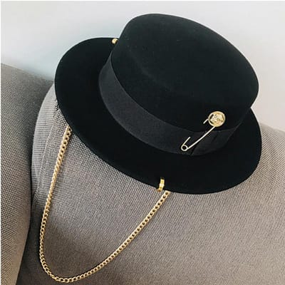 Fibonacci Fedora Hoed Retro Wol Vilten Hoed Dames Europese Punk Ketting Nieuwigheid Platte Top Hoeden Heren Pet Straatmode Wilde Trend 56 -58cm gray