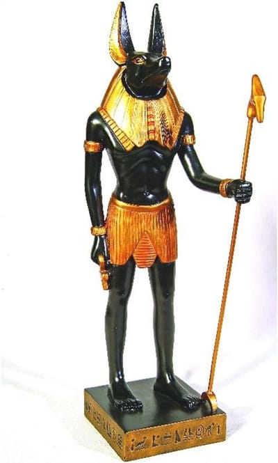 Egyptisch Beeldje - Anubis Hond - Decoratieve Aanwinst - Fijne Details - 30 cm Hoog - Goud en Zwart