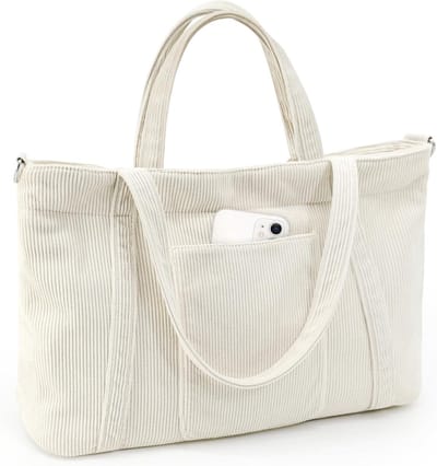 Strandtas met rits en corduroy design, grote shopper handtas voor dames, XXL formaat - geschikt voor werk, reizen en school