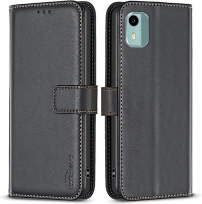 BINFEN Hoesje - Geschikt voor Nokia C12 Hoesje - BINFEN Color Book Case - Zwart