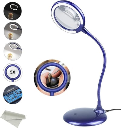 Quvo® Loeplamp met LED Verlichting - Vergrootglas met Verlichting - 5X Dioptrie Glas – Leeslamp, Bureaulamp, Werklamp – Vergrootglas Kinderen - Violet - ‎22cm x 17cm x 1 cm - 1.04 kg