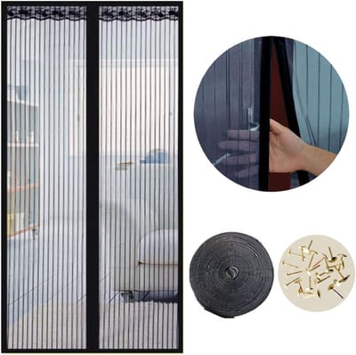 YAGXIG Magnetisch muggenwerend gordijn - Geschikt voor deuren - 90x210 cm - Insectenwerend - Met magneet - Automatisch sluitend - Geen boren nodig - Geschikt voor schuifdeuren/balkons/terrassen (zwart)