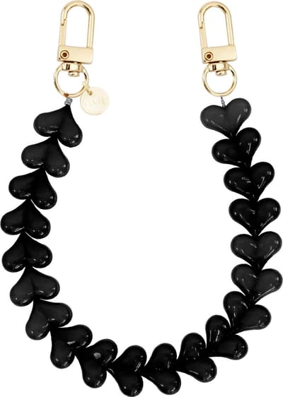 xoxo Wildhearts telefoonkoord - Funky Hearts - zwart - Geschikt voor iPhone - Geschikt voor Samsung - Universeel Phone Cord - Telefoonketting - Bedeltje voor telefoon - Telefoonhanger - kralenketting - Ketting met hartjes - Zwart