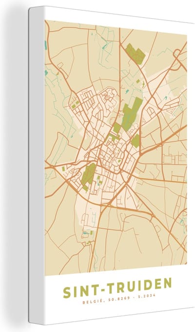Canvas Schilderij Vintage - Plattegrond - Stadskaart - Sint-Truiden - Kaart - 20x30 cm - Wanddecoratie