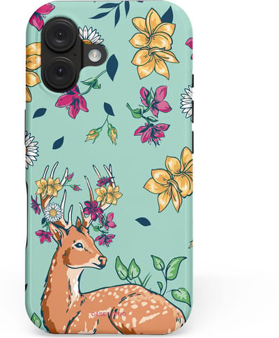 Casetastic hoesje geschikt voor Apple iPhone 16 - MagSafe - Dubbellaagse bescherming - Bloemenbronst - Fashion Case - Mintgroen Beige Zilver Perzik