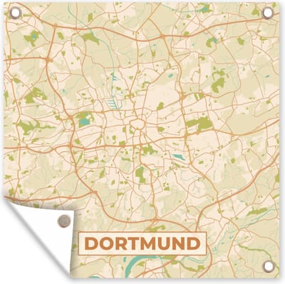 Tuin poster Plattegrond - Dortmund - Kaart - Stadskaart - Vintage - 200x200 cm - Tuindoek