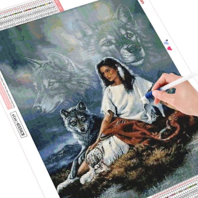 5D DIY Diamond schilderij volledige boor Indiase vrouw en Wolf borduurwerk Cross Stitch Gift Home Decor 20X30CM gray